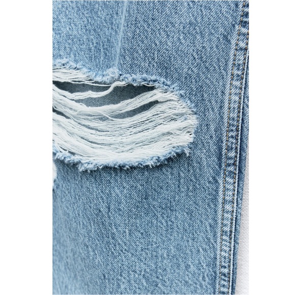 Zara Z1975 MID WAIST RIPPED CUT OUT STRAIGHT LEG JEANS - Picture 5 of 6
